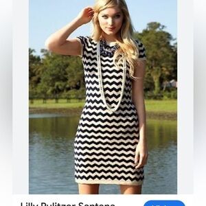 Lilly Pulitzer Santana Knit Sweater Dress True Navy Chevron Stripe XS MINI